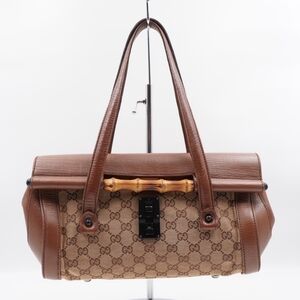 CE02 💖 Gucci Monogram Bamboo Bullet Satchel Brown
